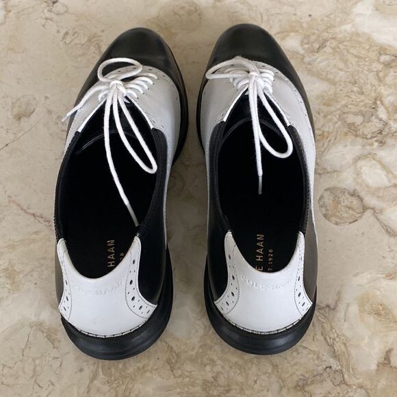 Cole Haan Grand OS Black & White Leather Saddle Golf Shoes - Picture 8 of 13